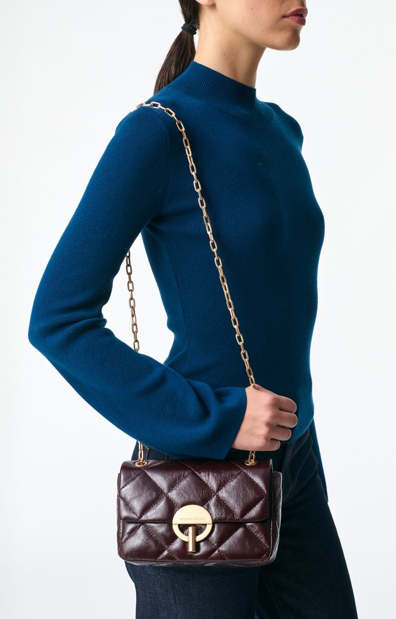 Medium Cracked Leather Moon Bag Crackled leather, gold clasp, made in Italy CHOCOLATE Vanessa Bruno
