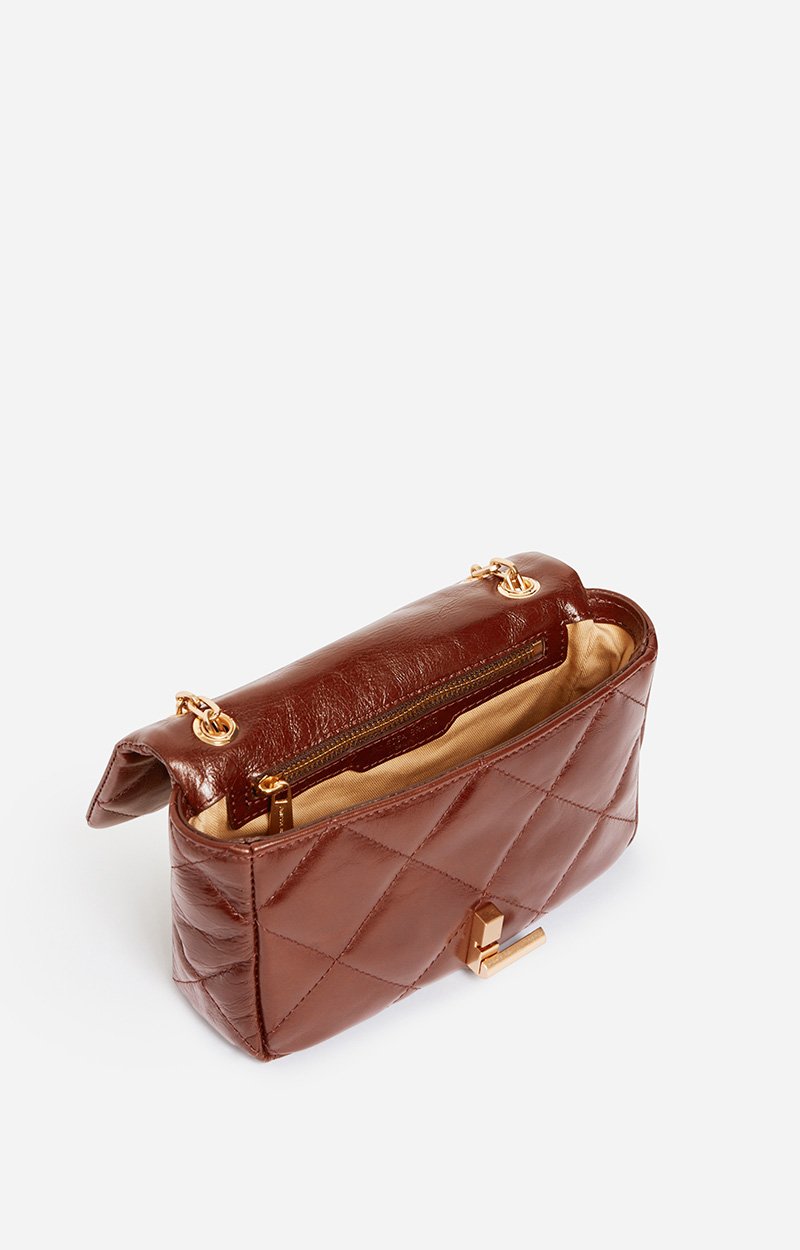 Medium Cracked Leather Moon Bag Crackled leather, gold clasp, made in Italy Havana Vanessa Bruno