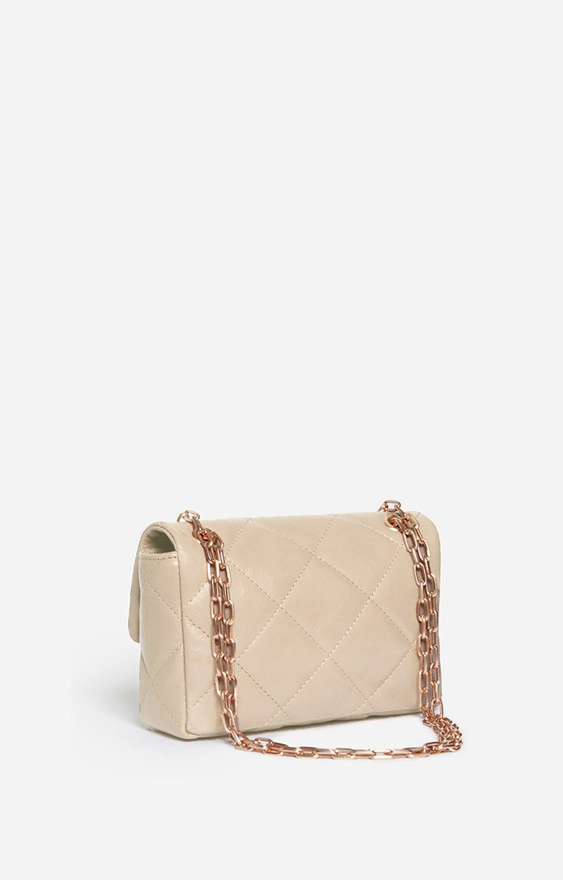 Medium Cracked Leather Moon Bag Crackled leather, gold clasp, made in Italy SAND Vanessa Bruno