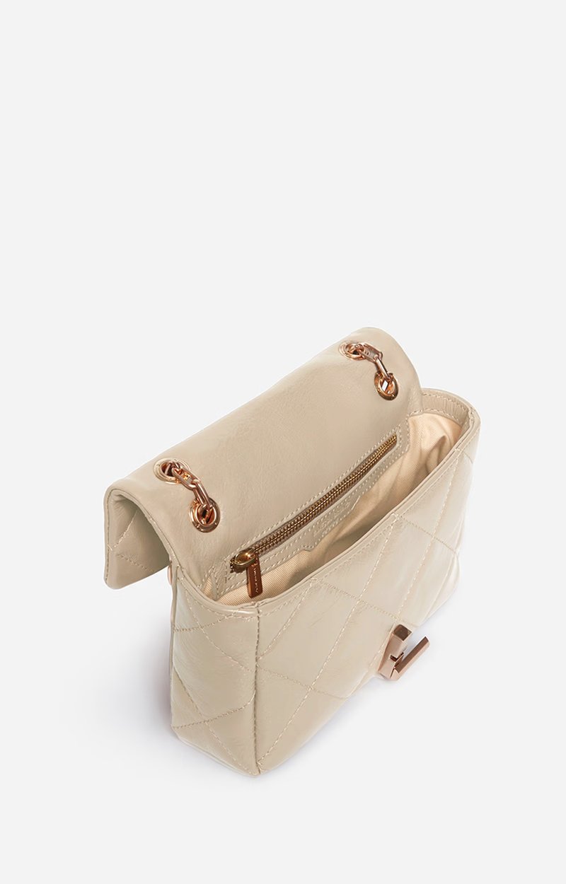 Medium Cracked Leather Moon Bag Crackled leather, gold clasp, made in Italy SAND Vanessa Bruno