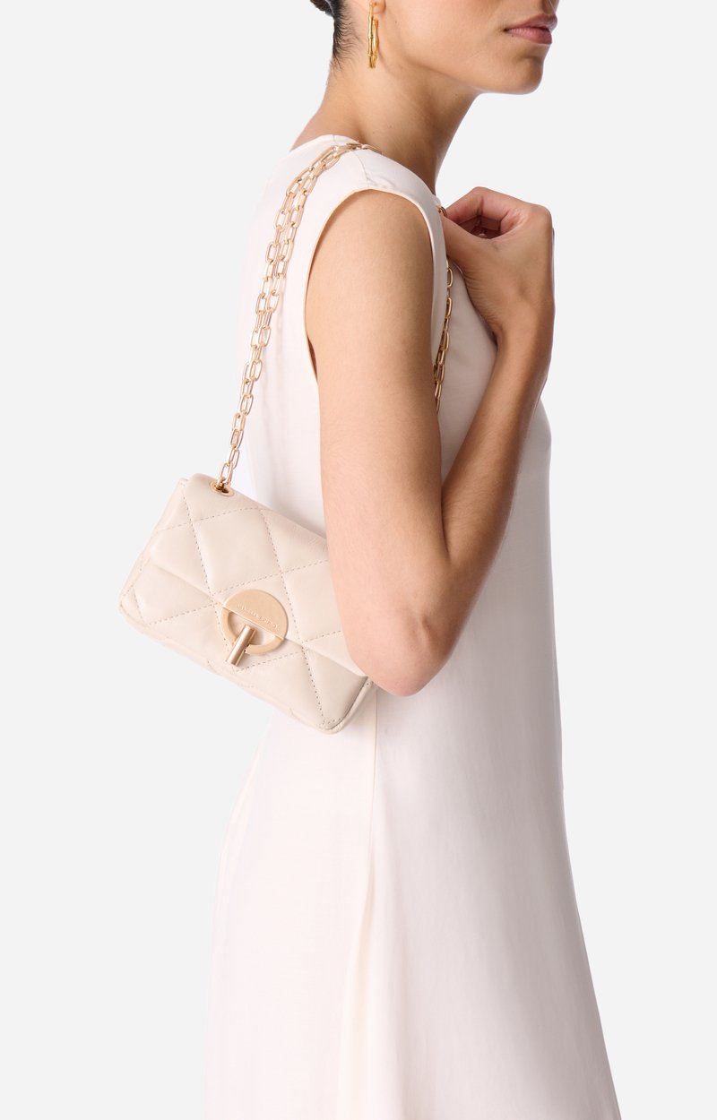Small Cracked Leather Moon Bag Crackled leather, gold clasp, made in Italy SAND Vanessa Bruno