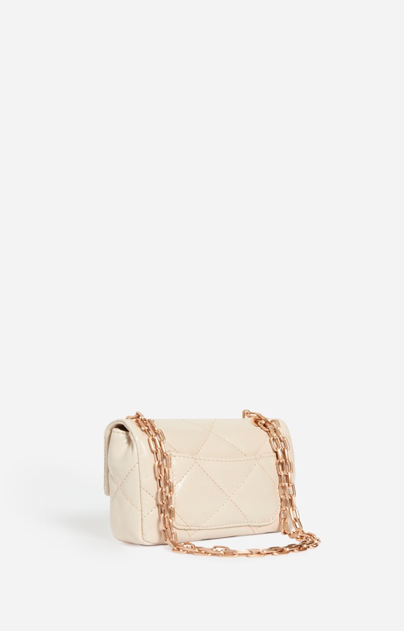 Small Cracked Leather Moon Bag Crackled leather, gold clasp, made in Italy SAND Vanessa Bruno