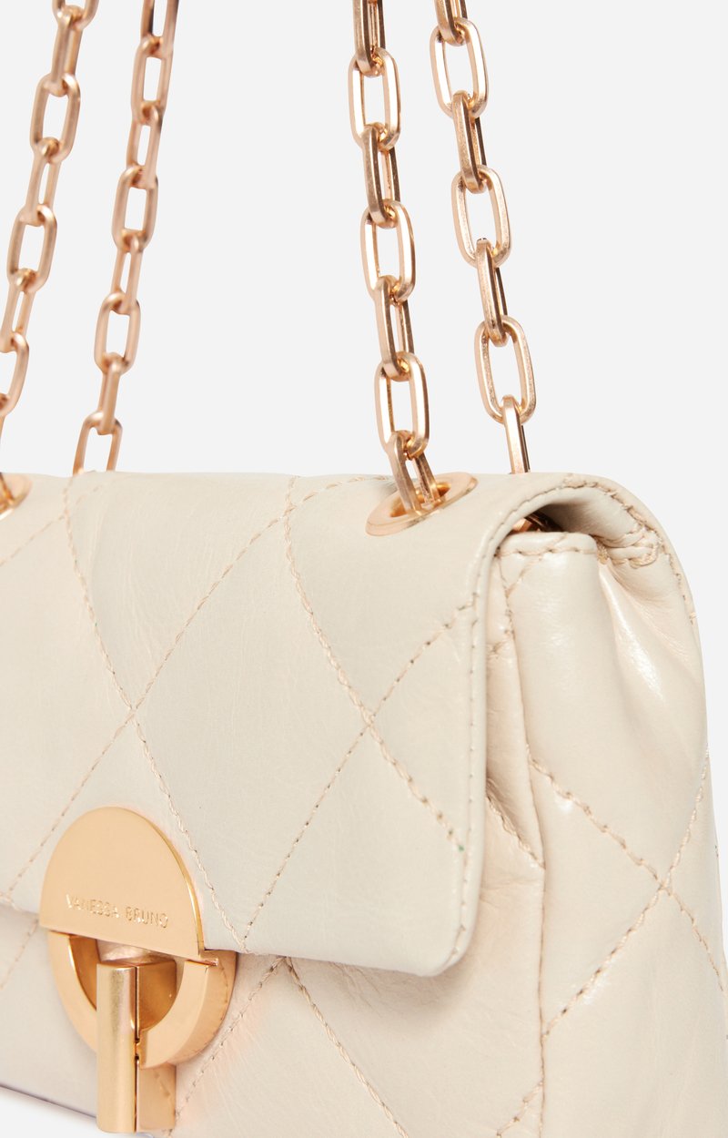 Small Cracked Leather Moon Bag Crackled leather, gold clasp, made in Italy SAND Vanessa Bruno