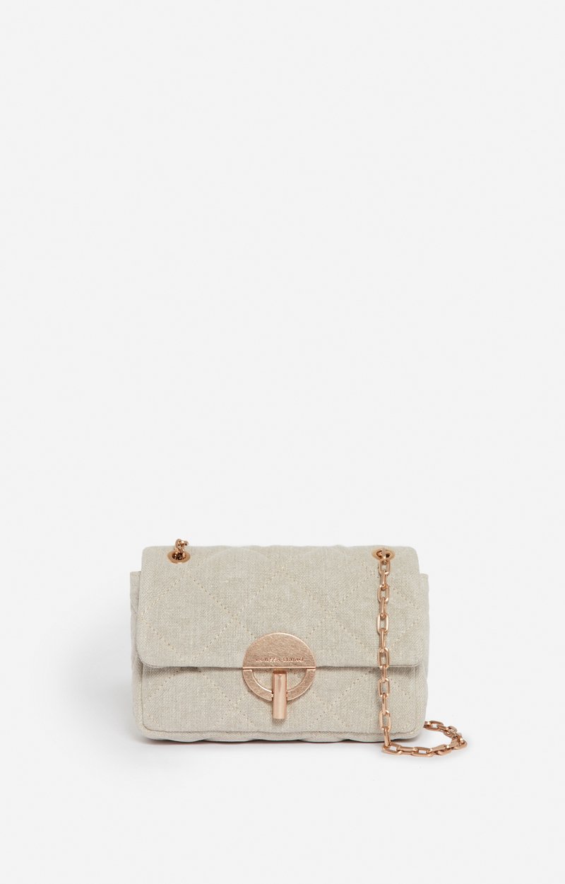 Medium Linen Moon Bag Quilted linen, gold clasp, made in Italy SAND Vanessa Bruno