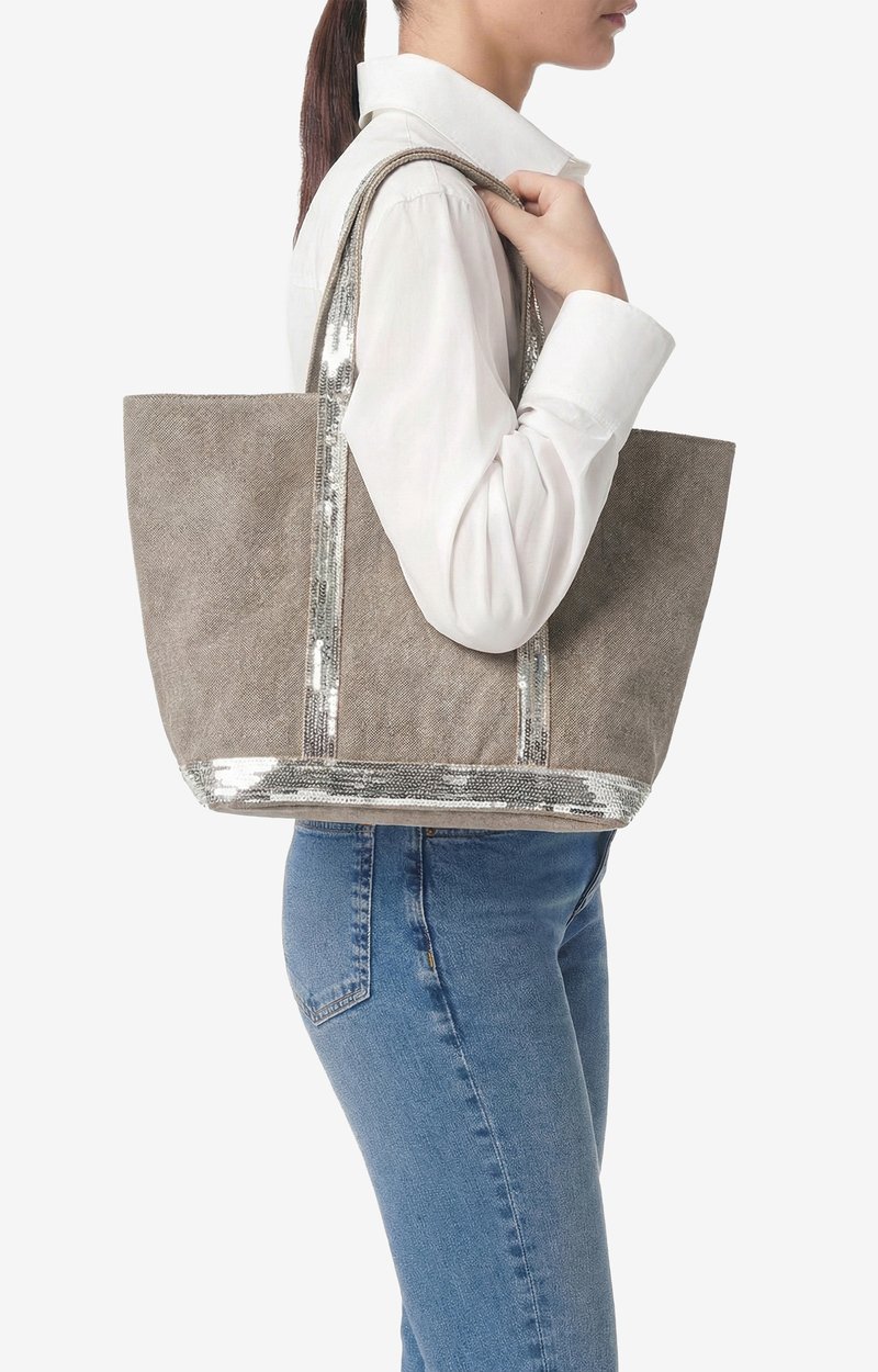 Linen M Zipped Cabas Tote Shoulder carry, zip closure LIMESTONE Vanessa Bruno