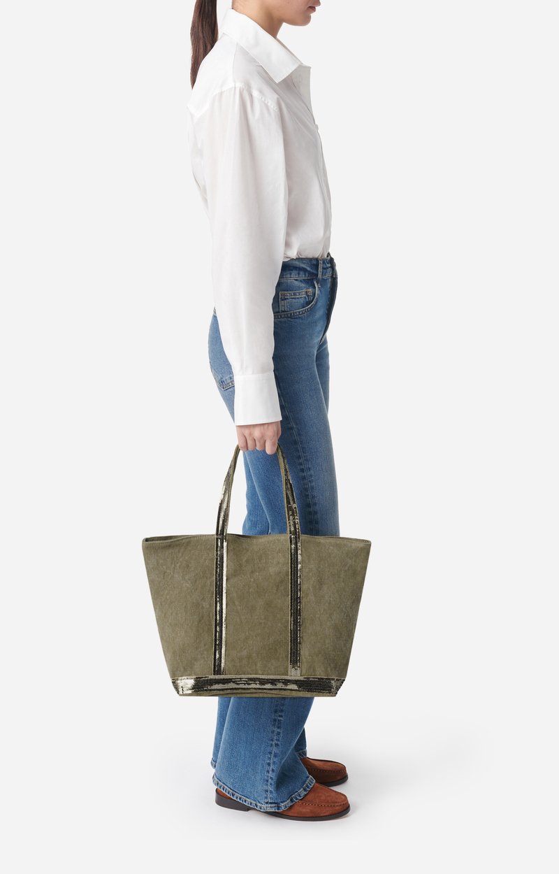 Linen M Zipped Cabas Tote Shoulder carry, zip closure KHAKI Vanessa Bruno