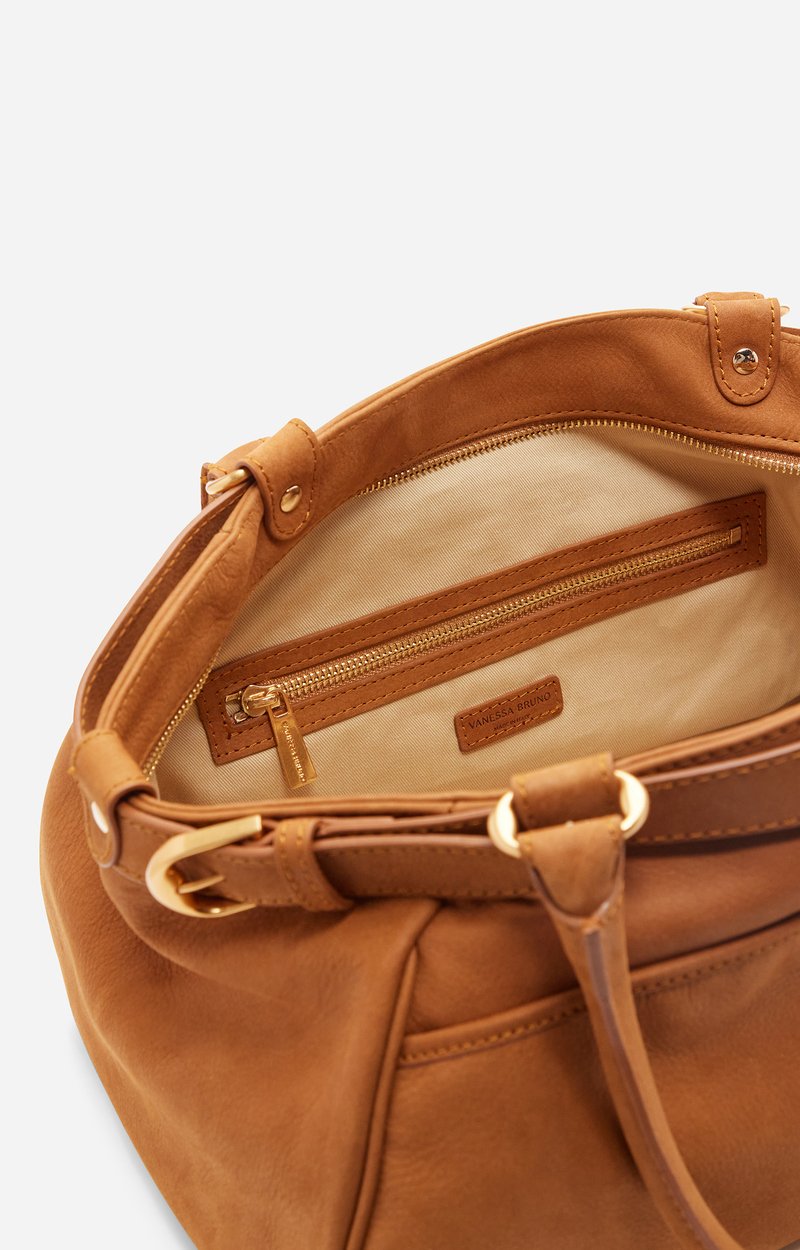Large Nubuck Leather Lune Bag Lightly grained nubuck cowhide leather COGNAC Vanessa Bruno