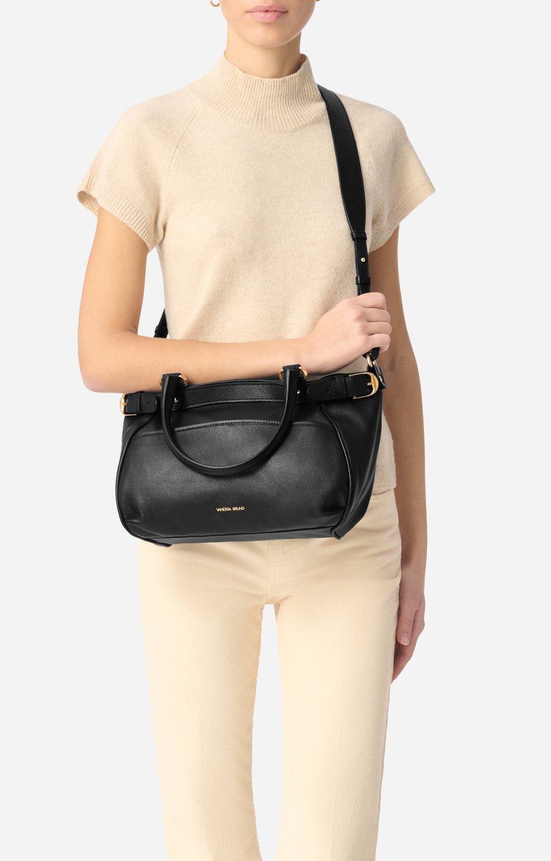 Small Leather Lune Bag Lightly grained cowhide leather Black Vanessa Bruno