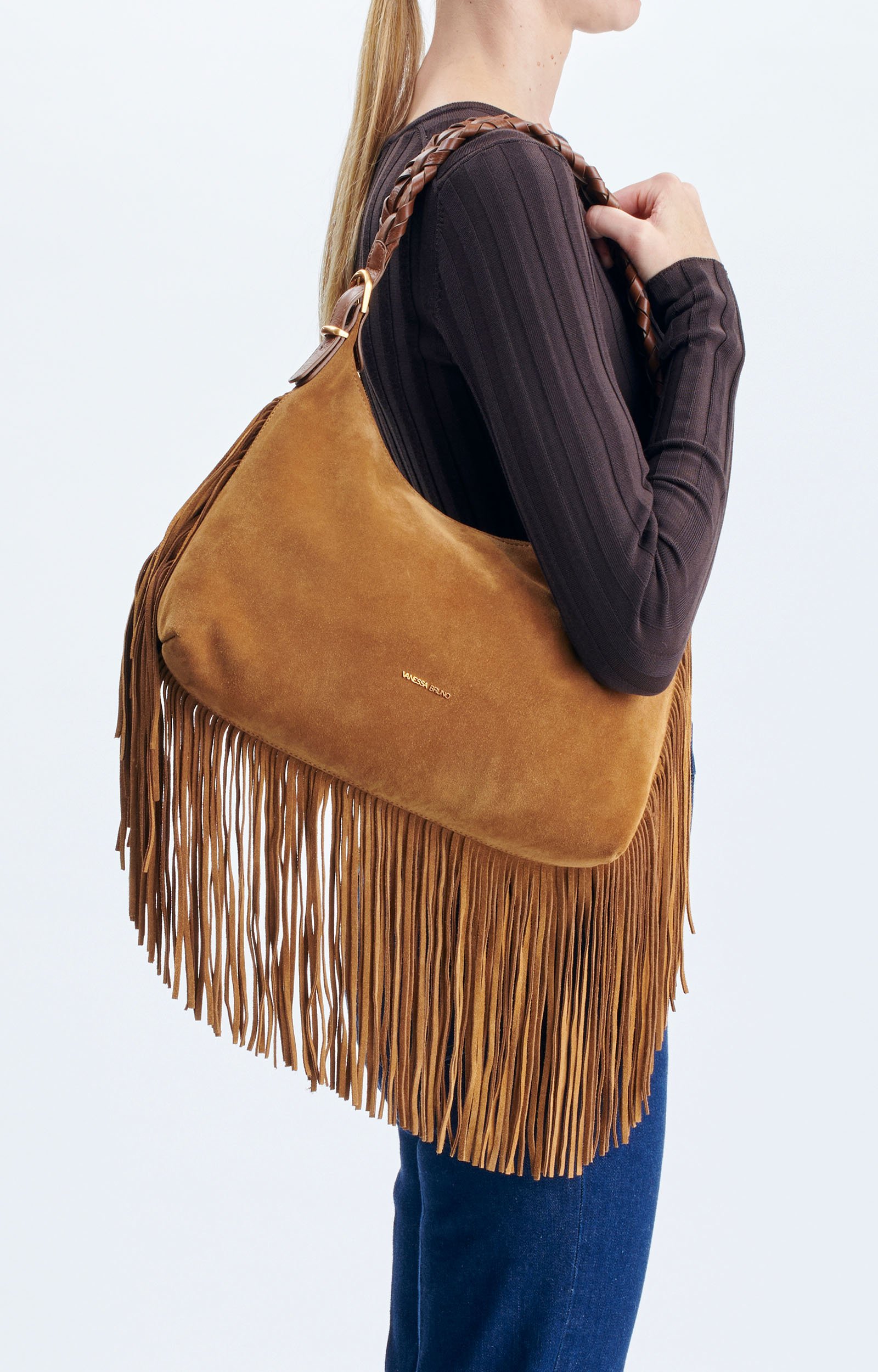 Small Calf Leather Jess Hobo Bag Cowhide leather, made in Italy HAZELNUT Vanessa Bruno