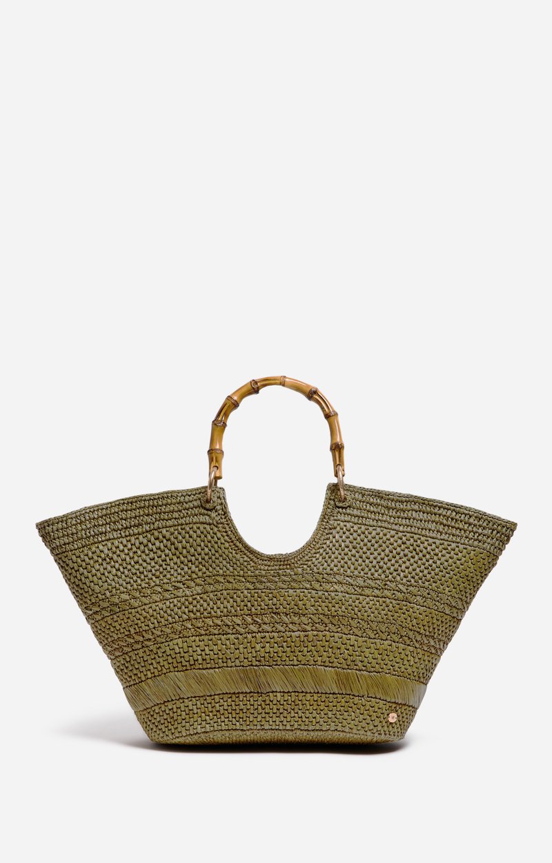 Large Bamboo Basket, Raffia With Bamboo Handles