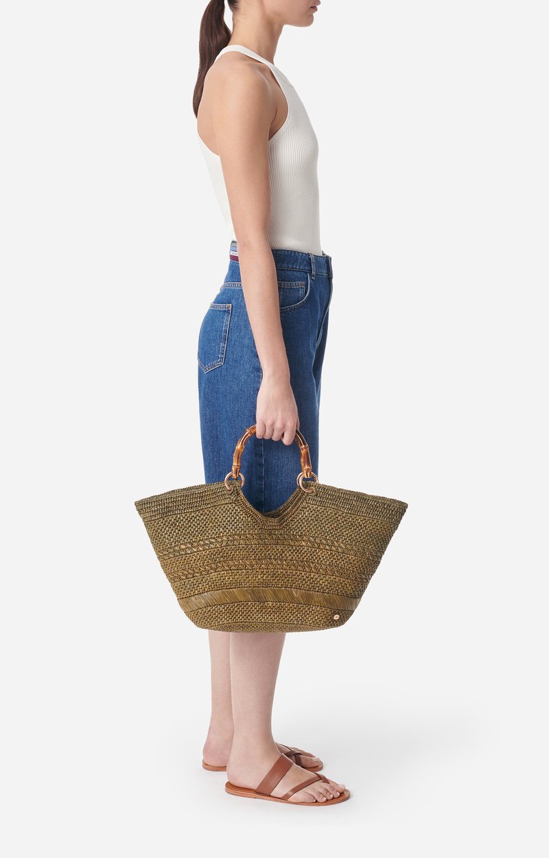 Large Bamboo Basket Raffia With Bamboo Handles KHAKI Vanessa Bruno