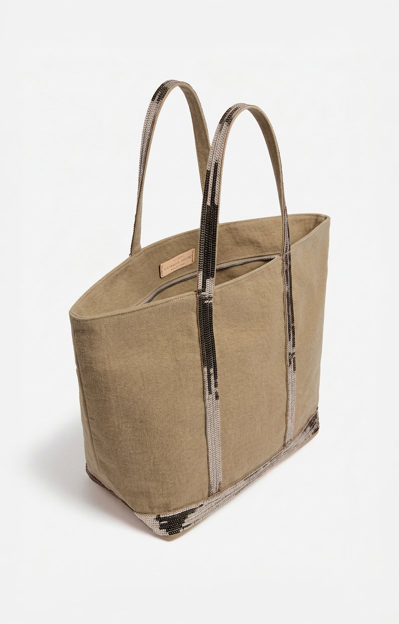 Linen L Zipped Cabas Tote Shoulder bag with zipper Mushroom Vanessa Bruno