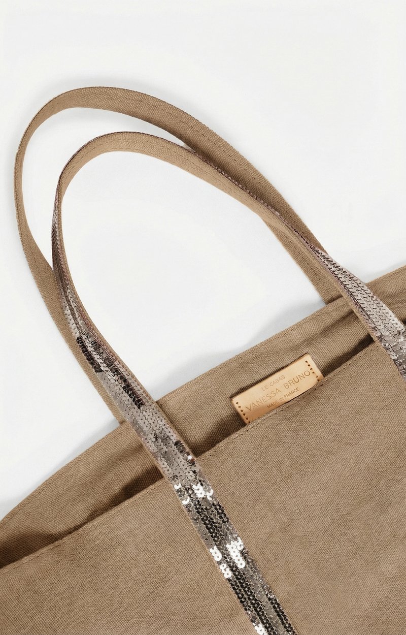 Linen L Zipped Cabas Tote Shoulder bag with zipper Mushroom Vanessa Bruno