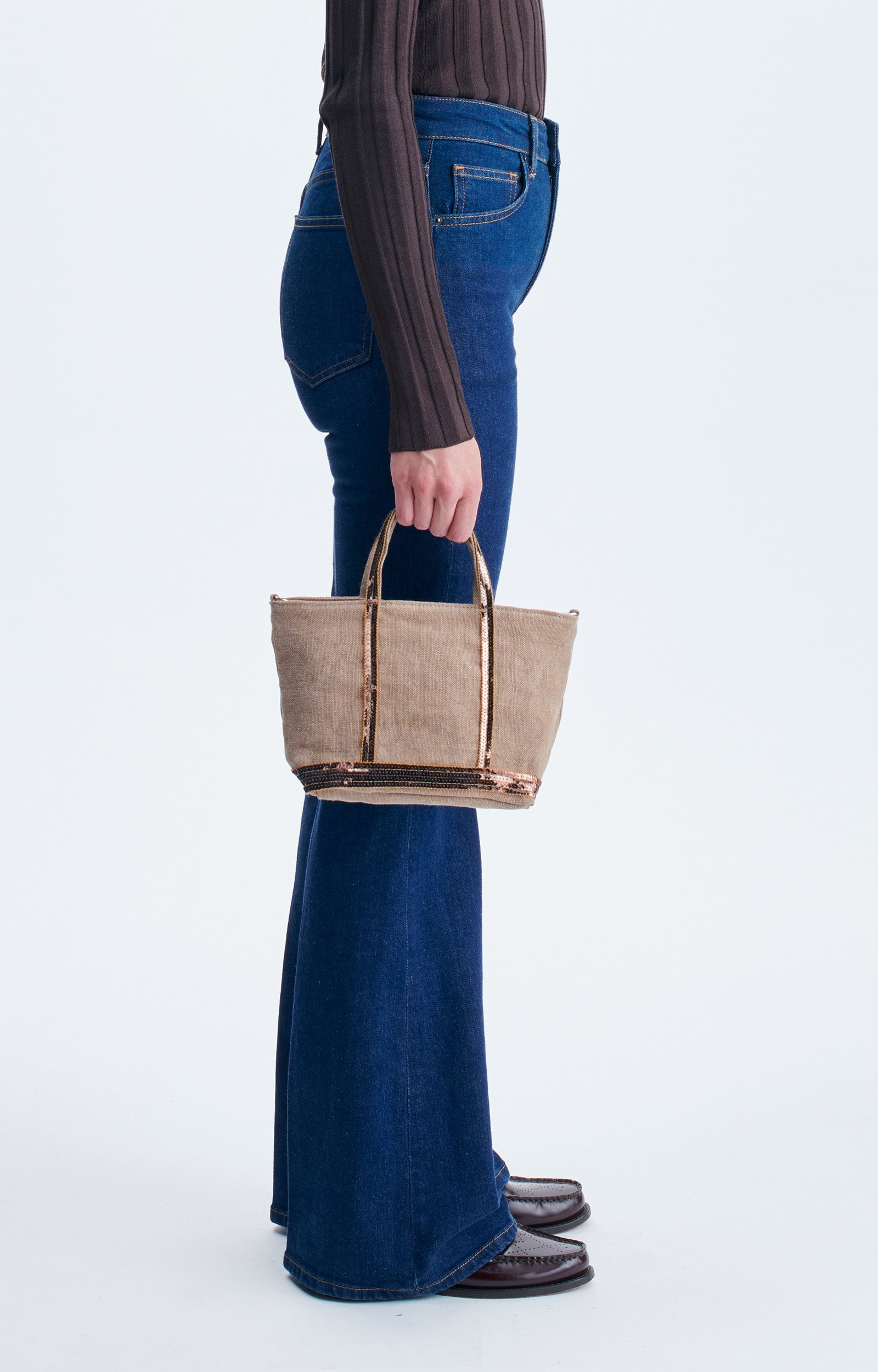 Linen XS Zipped Cabas Tote Handbag or crossbody bag with zipper Mushroom Vanessa Bruno