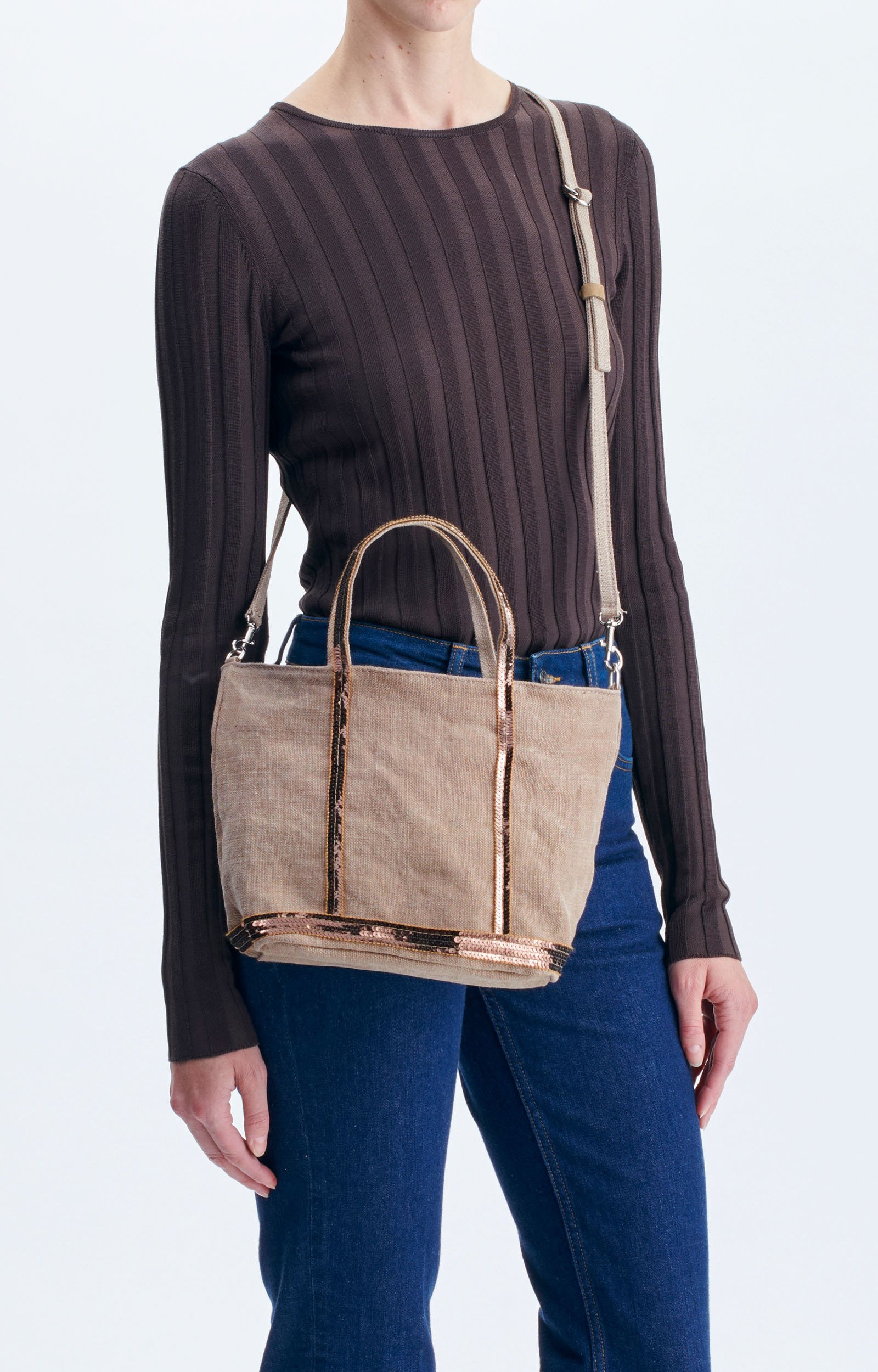 Linen S Cabas Tote Handbag or crossbody bag with zipper Mushroom Vanessa Bruno