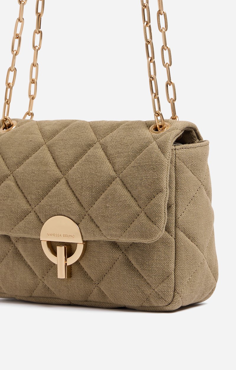 Large Linen Moon Bag Quilted linen, gold clasp, made in Italy Mushroom Vanessa Bruno