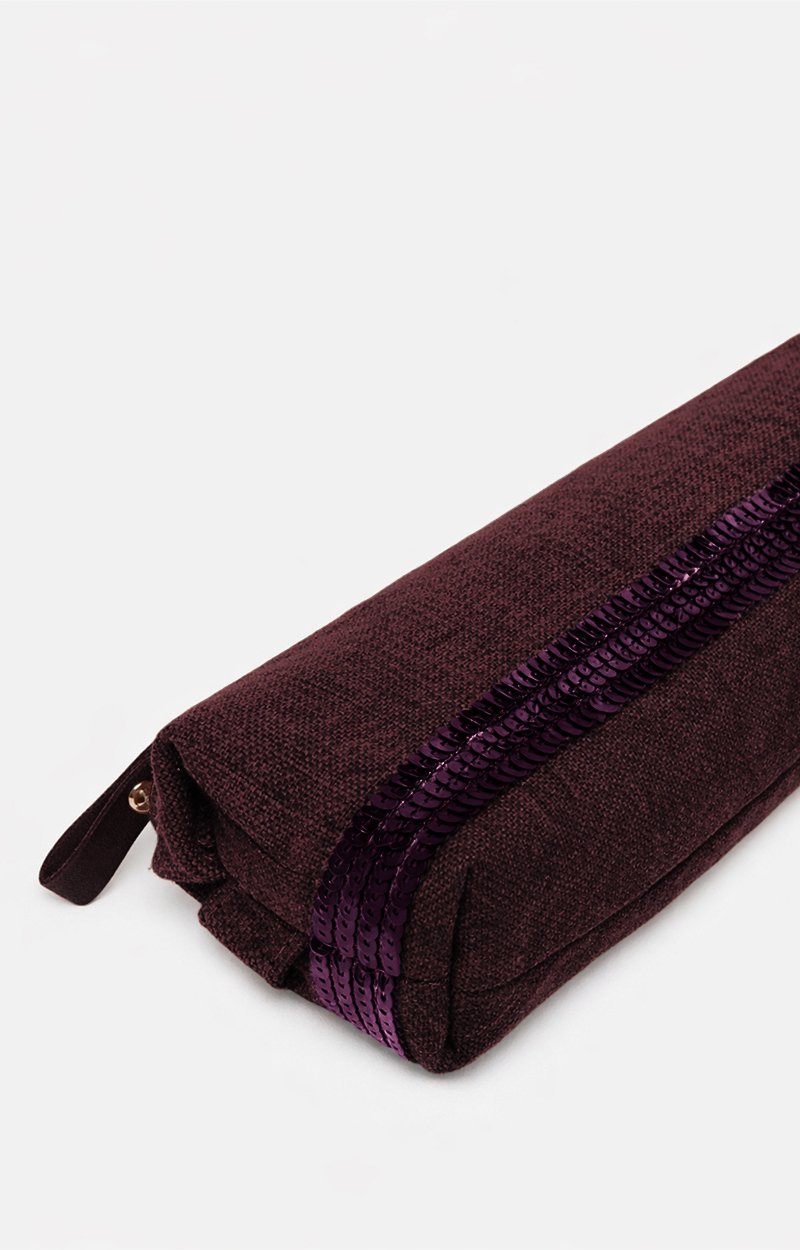 Linen School Pouch Natural sequined linen, pencil case style Aubergine Vanessa Bruno