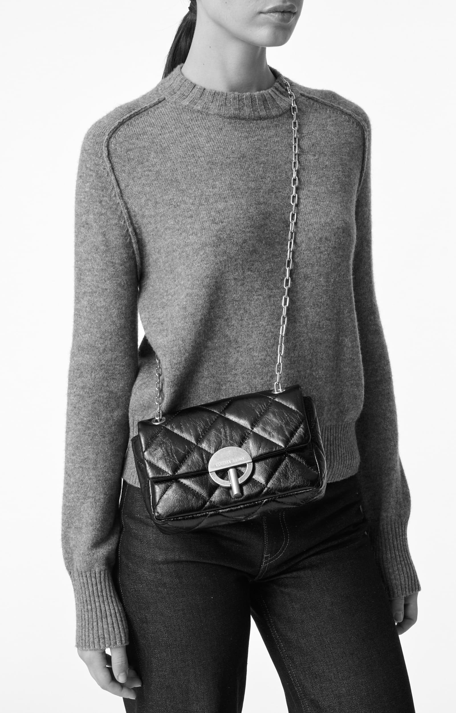 Medium Cracked Leather Moon Bag Crackled leather, gold clasp, made in Italy CHERRY Vanessa Bruno