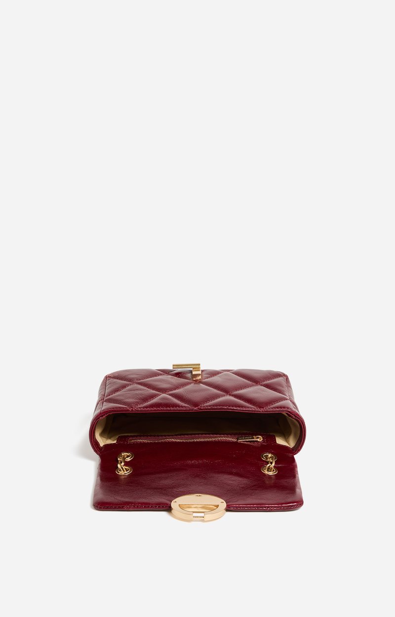 Medium Cracked Leather Moon Bag Crackled leather, gold clasp, made in Italy CHERRY Vanessa Bruno