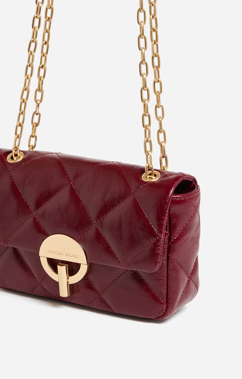 Medium Cracked Leather Moon Bag Crackled leather, gold clasp, made in Italy CHERRY Vanessa Bruno