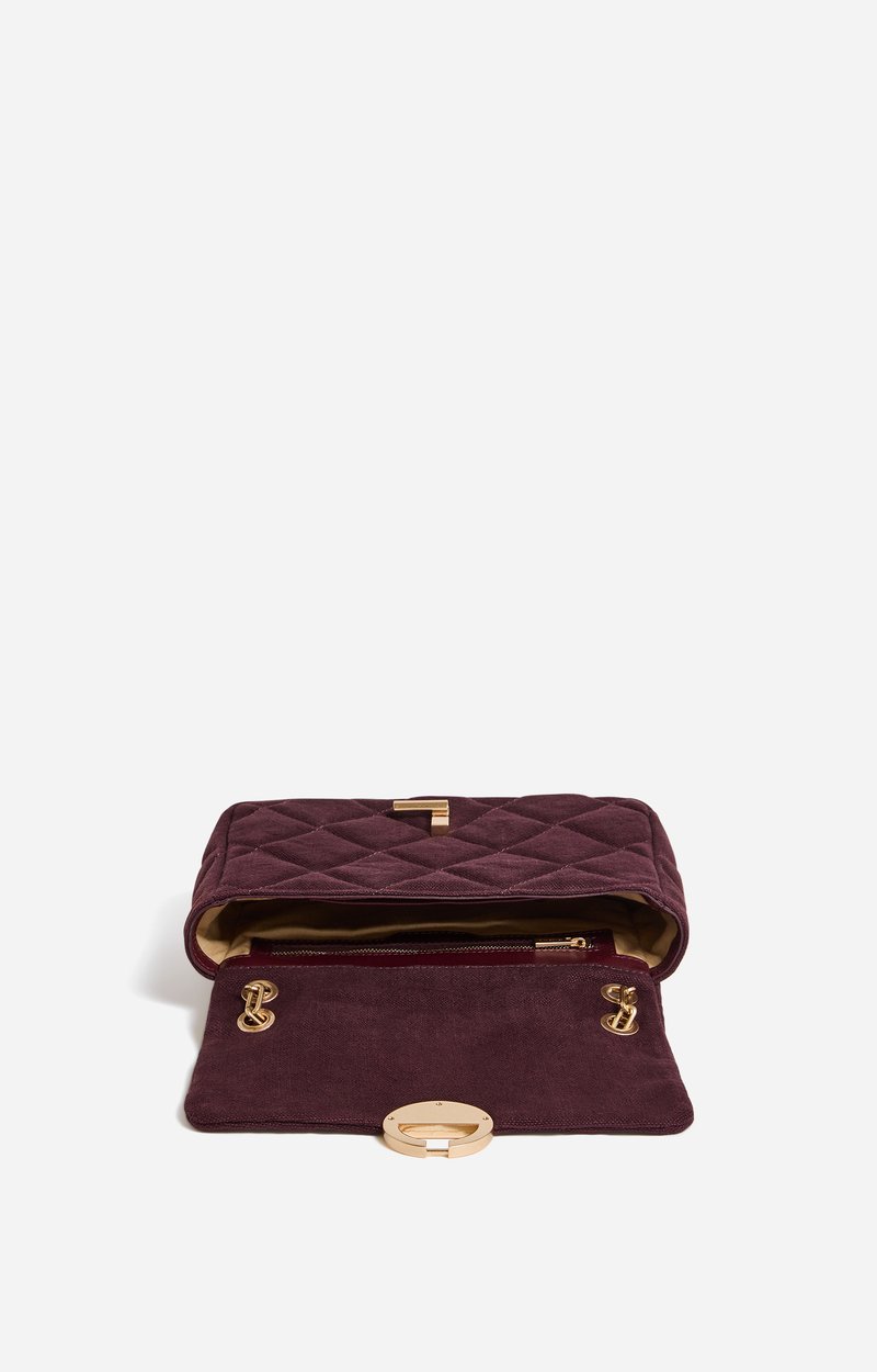 Large Linen Moon Bag Quilted linen, adjustable chain, made in Italy Aubergine Vanessa Bruno