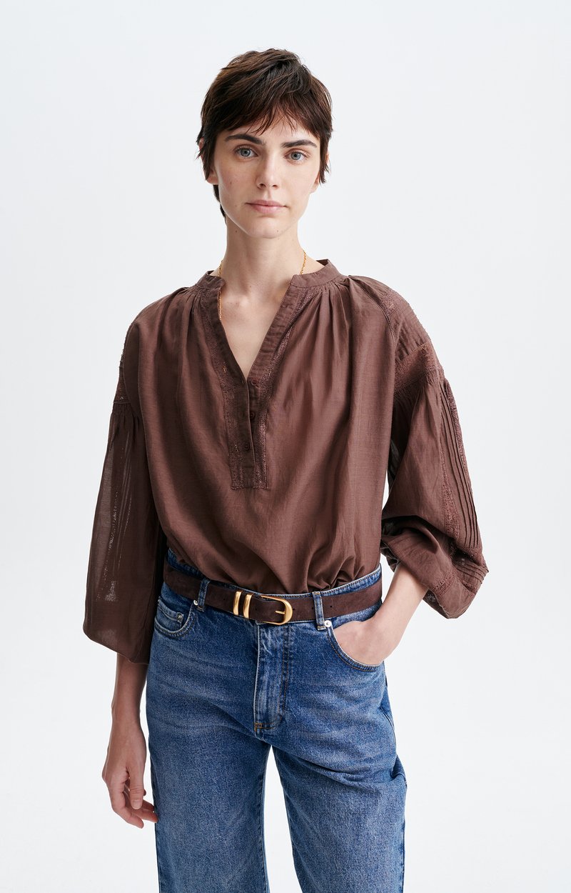Nipoa Embroidered Blouse Cotton, Lace, and Handcrafted Embroidery Classic Brown Vanessa Bruno