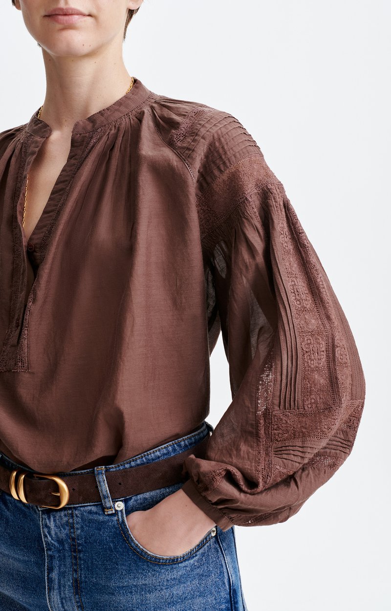 Nipoa Embroidered Blouse Cotton, Lace, and Handcrafted Embroidery Classic Brown Vanessa Bruno