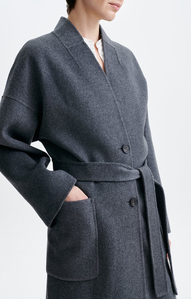 Bachir Long Coat Double-faced wool, belt, side slits HEATHER ANTHRACITE Vanessa Bruno
