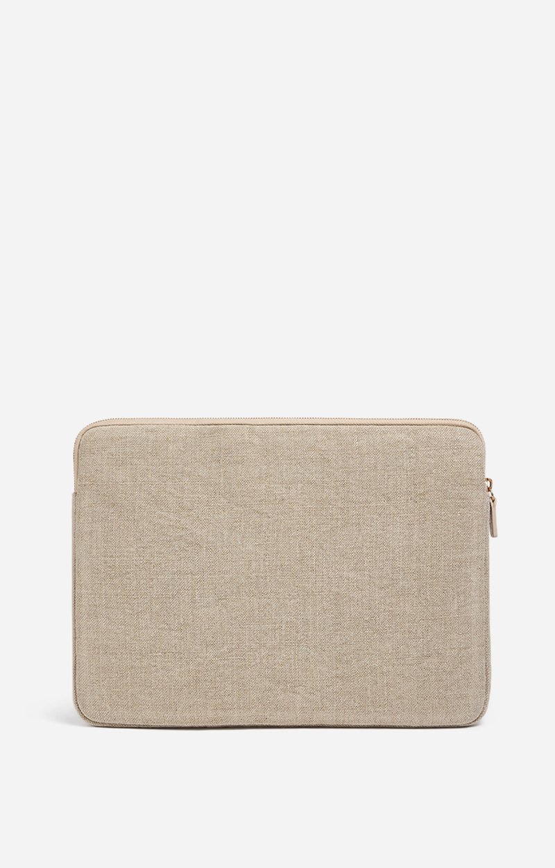 Linen Laptop Sleeve Made in France, Quilted Linen, Gold Zipper SAND Vanessa Bruno