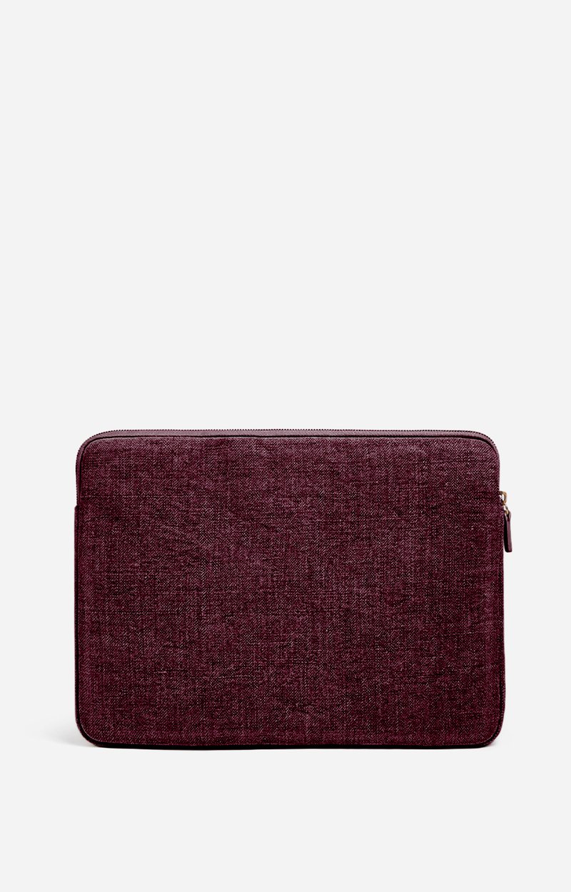 Linen Laptop Sleeve Made in France, Quilted Linen, Gold Zipper Aubergine Vanessa Bruno