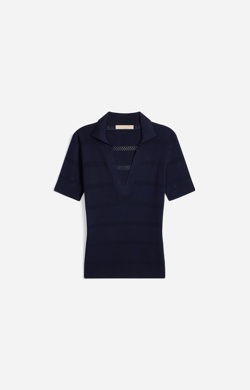 Handy Polo Neck Sweater Geometric patterns, polo collar Navy Blue Vanessa Bruno