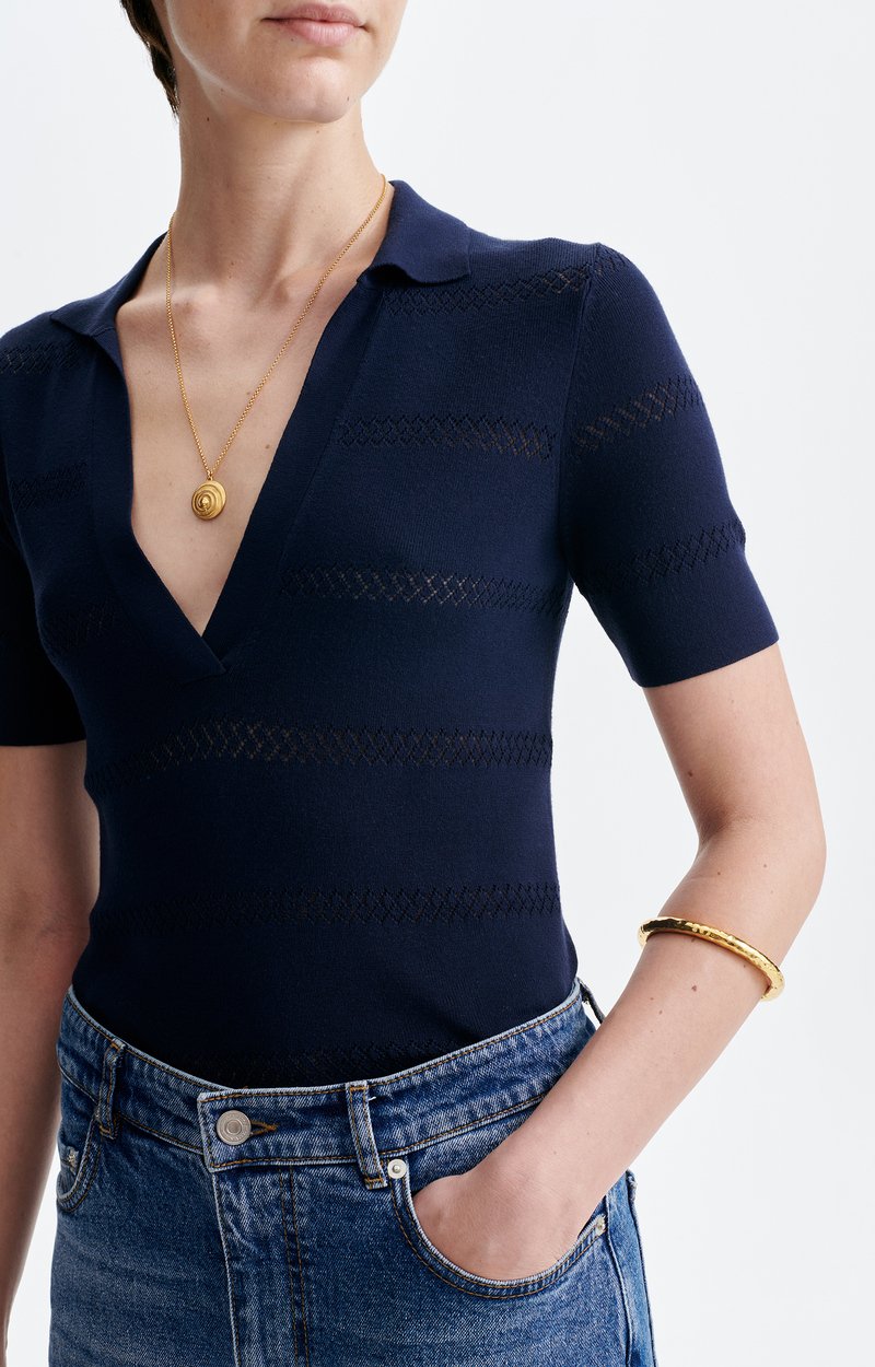 Handy Polo Neck Sweater Geometric patterns, polo collar Navy Blue Vanessa Bruno