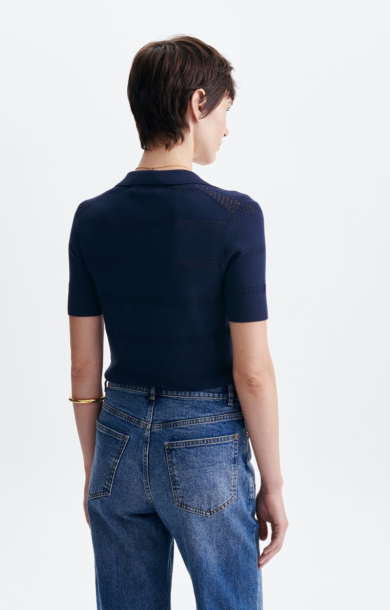 Handy Polo Neck Sweater Geometric patterns, polo collar Navy Blue Vanessa Bruno