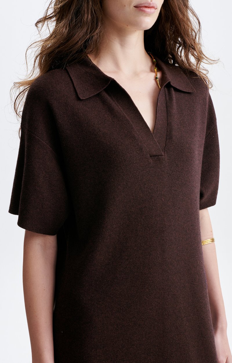 Hermosa Short Polo Dress 50% Cotton, 50% Merino, Polo Collar CHOCOLATE Vanessa Bruno