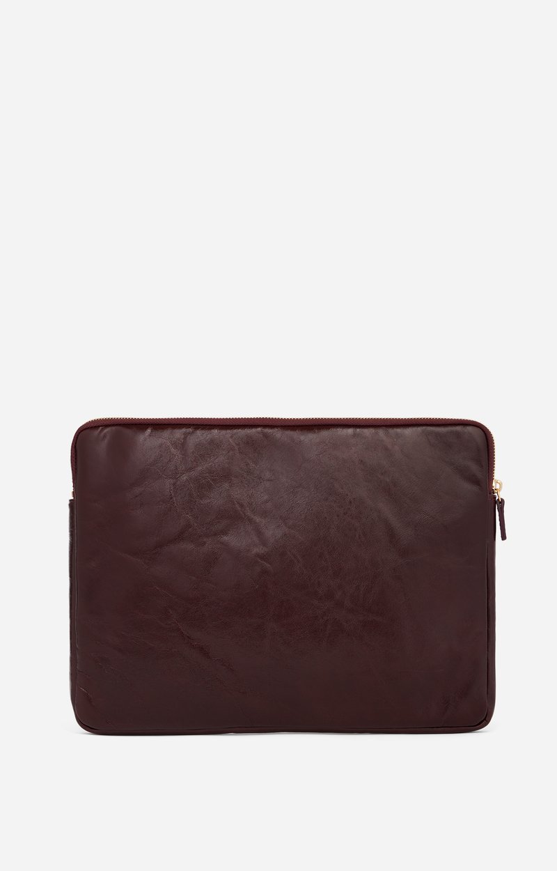 Leather Laptop Sleeve Made in Italy, quilted leather, zippered CHOCOLATE Vanessa Bruno