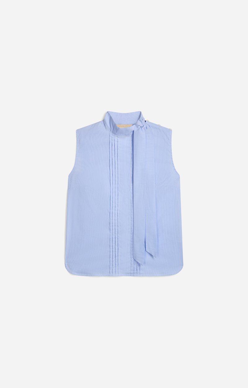 Hilly Sleeveless Blouse Cotton, Pintucks, Lace-Up Collar, Sleeveless SKY Vanessa Bruno
