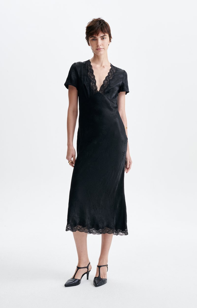 Hollie Long Lace Dress Lace, V-neck, long, short sleeves Black Vanessa Bruno