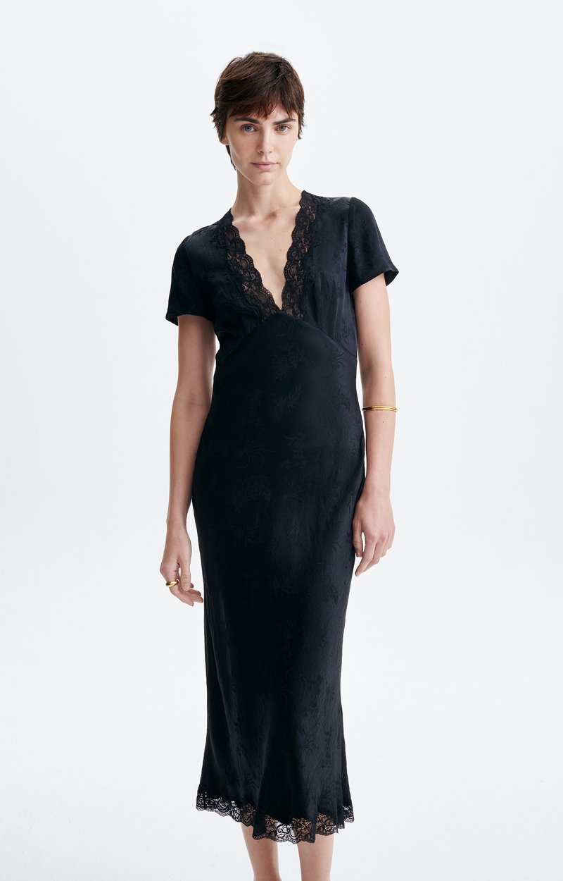 Hollie Long Lace Dress Lace, V-neck, long, short sleeves Black Vanessa Bruno