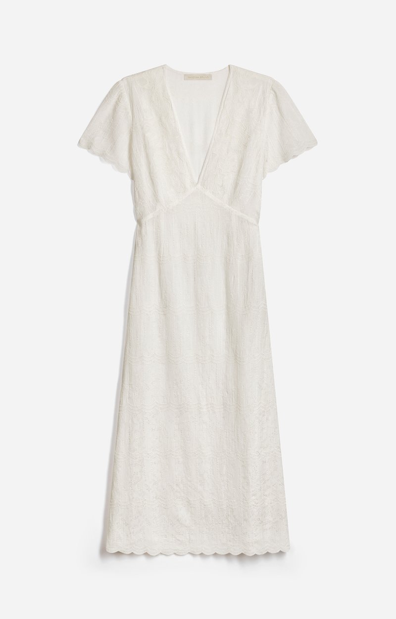Helena Long Embroidered Dress Embroidered cotton, lined, V-neck, handcrafted ECRU Vanessa Bruno