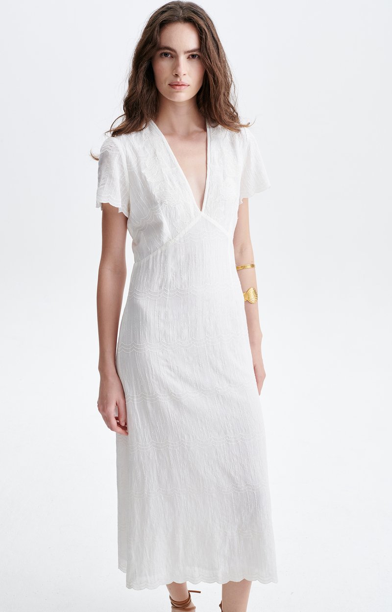 Helena Long Embroidered Dress Embroidered cotton, lined, V-neck, handcrafted ECRU Vanessa Bruno