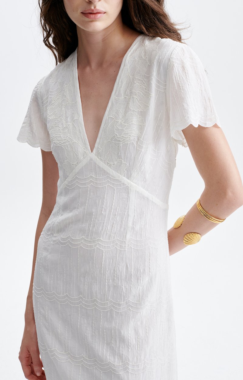 Helena Long Embroidered Dress Embroidered cotton, lined, V-neck, handcrafted ECRU Vanessa Bruno
