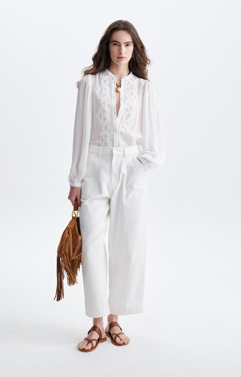Haldo Embroidered Blouse Embroidered cotton, long buttoned stand-up collar ECRU Vanessa Bruno