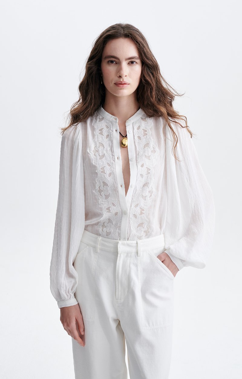 Haldo Embroidered Blouse Embroidered cotton, long buttoned stand-up collar ECRU Vanessa Bruno