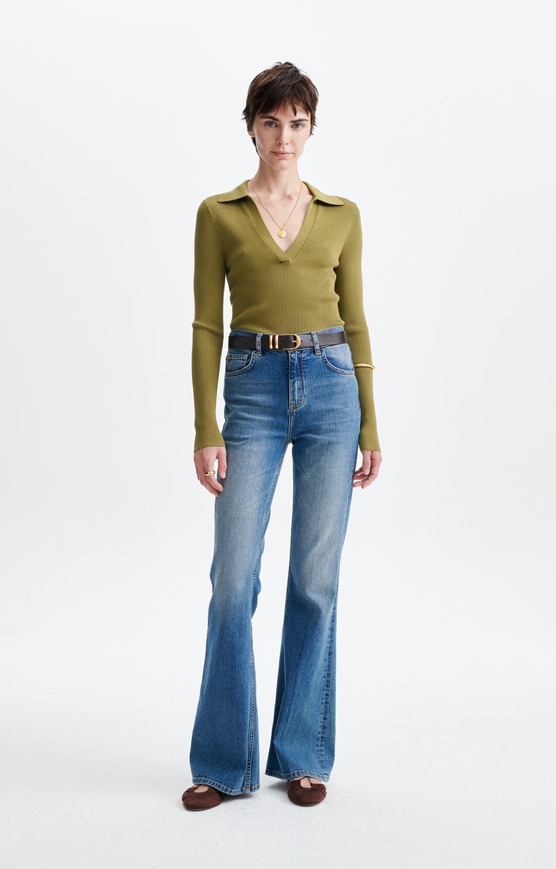 Horace Ribbed Polo Neck Top Ribbed knit, open polo collar, fitted OLIVE Vanessa Bruno