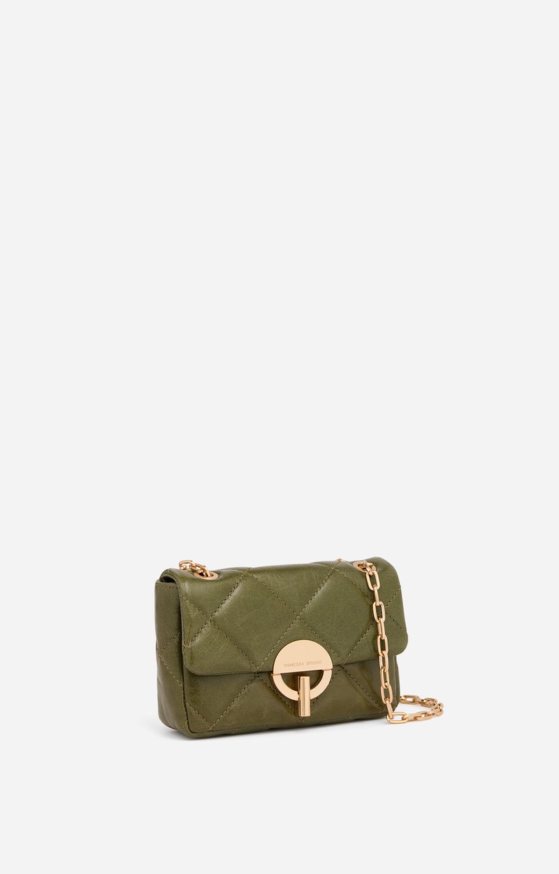 Small Cracked Leather Moon Bag Crackled leather, gold clasp, made in Italy Wise Vanessa Bruno