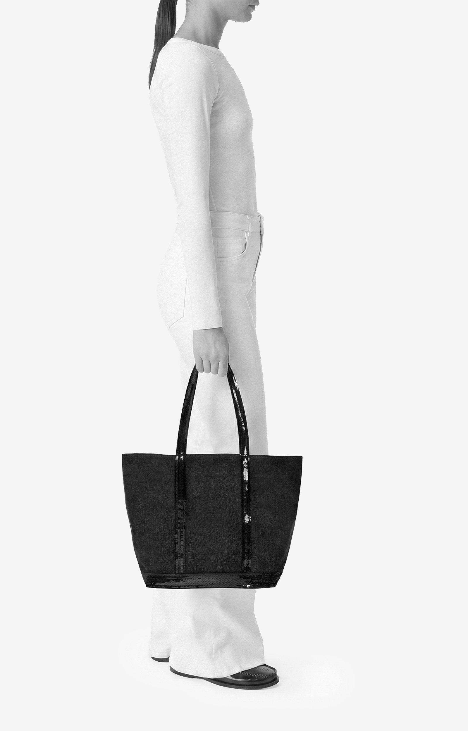 Canvas M Zipped Cabas Tote In canvas & sequins COFFEE Vanessa Bruno