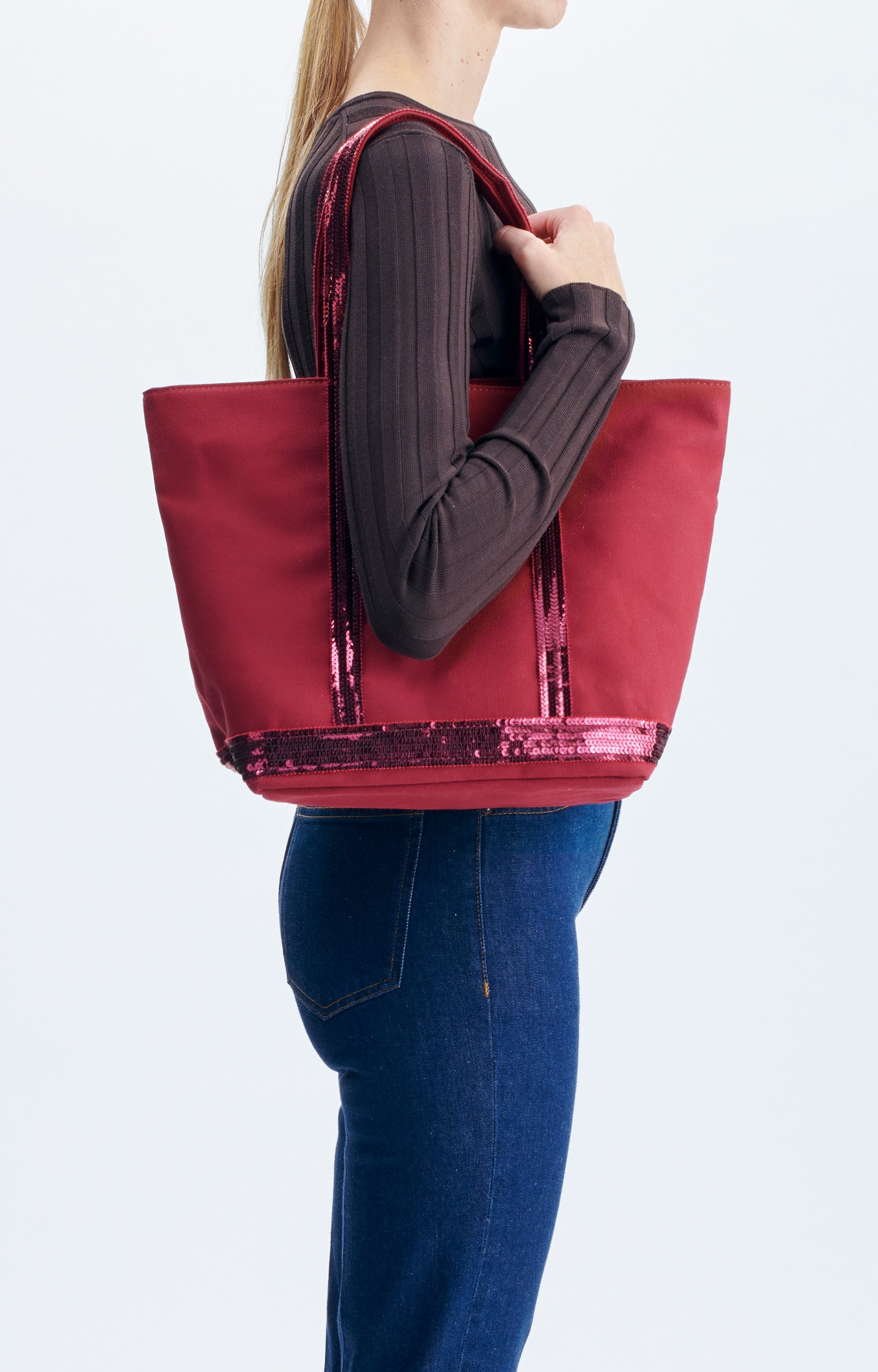 Canvas M Zipped Cabas Tote In canvas & sequins Goji Vanessa Bruno