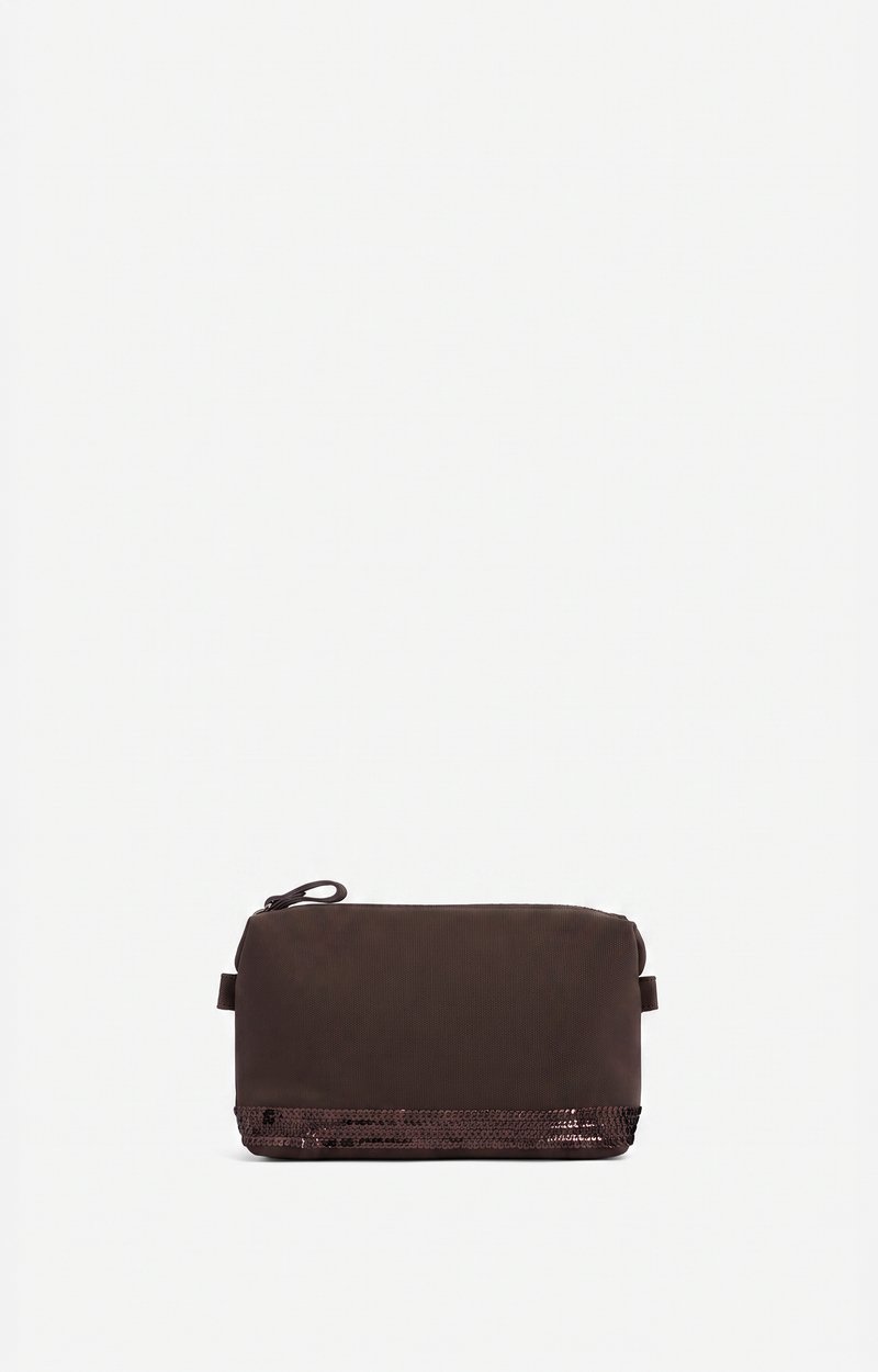 Canvas Small Zipped Clutch Pouch in canvas & sequins COFFEE Vanessa Bruno