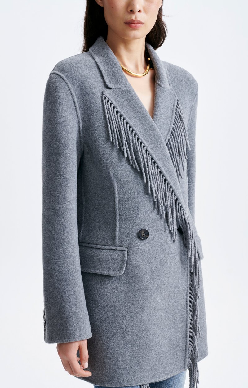 Helenka Jacket Fringed blazer in double-face wool, heather grey Tweed grey Vanessa Bruno