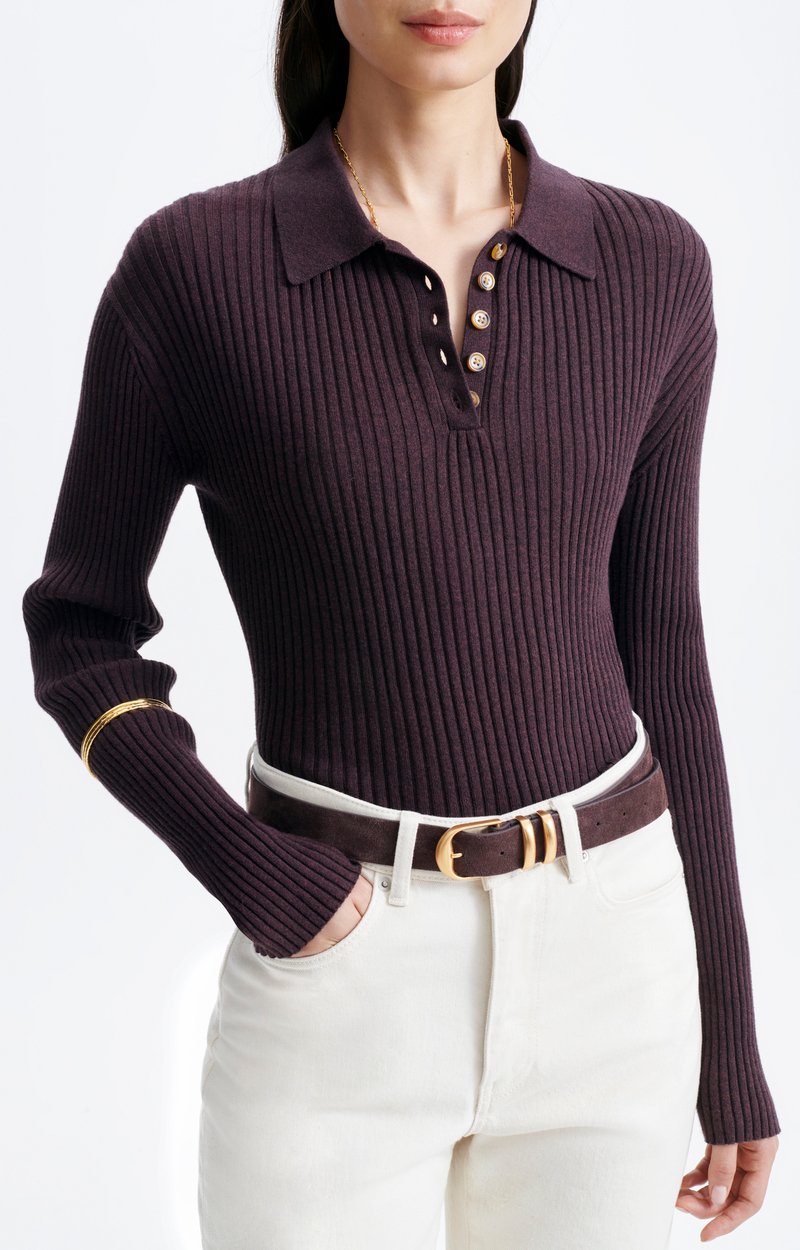 Hoche Polo Shirt Ribbed merino knit polo CHOCOLATE Vanessa Bruno